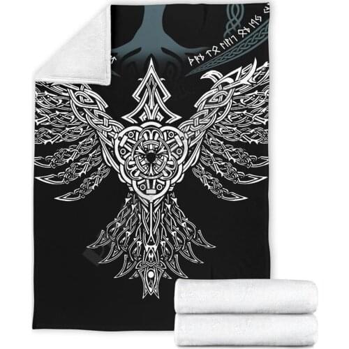 Viking Tattoo Valknut Mjolnir 3D printed Sherpa Blanket on Bed Home Textiles Dreamlike HOME ACCESSORIES Drop shipping 02