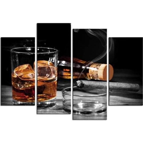 No Framed 4 Pcs Brown Whisky Cigar Cups Cuadros Wall Art Canvas Posters Pictures Paintings Home Decor Decorations Accessories