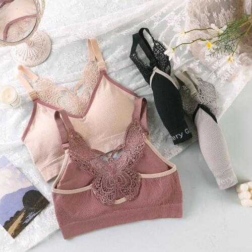 Women Butterfly Crop Top Sexy Lace Bra Bralette Tank Seamless Tube Top Adjustable Brassiere Lingerie Underwear Camis