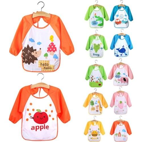 Kid Cartoon Cute Adjustable Baby Bibs Waterproof Long Sleeve Bibs Feeding Bibs Baby Cartoon Feeding Cloth Children Baby Apron