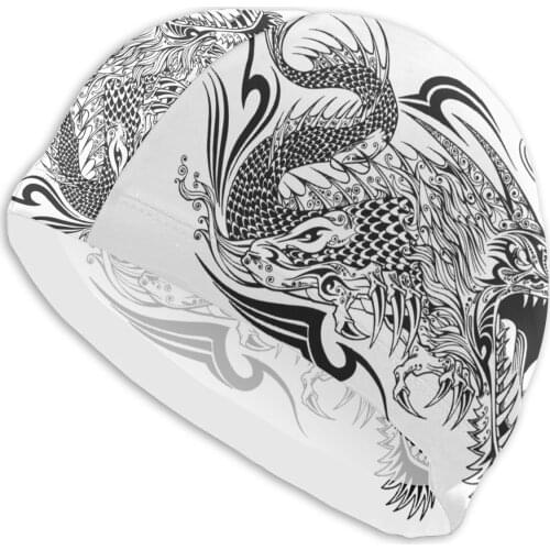 Mens Asian Culture Swim Cap Dragon Tattoo Bath Hats Swimwear For Swimming Pools