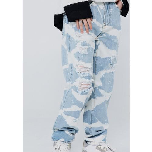 Hip Hop Men Jeans Ink Stripe Printing Straight Denim Pants High Street Fashion Loose Wide-leg Jean Casual Unisex Trousers Autumn