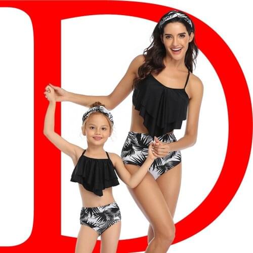 FNOCE 2021 spring mother and daughter swimsuits fashion sexy Ruffles bar with pad sexy blackless 2-pc suits beachwear swimwear