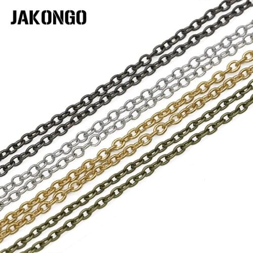 JAKONGO 6piece/lot 3mm*2mm Link Chains Golden/Gun Black/Antique Silver/Bronze Color Chains for Making Necklace Bracelet 50cm/pcs