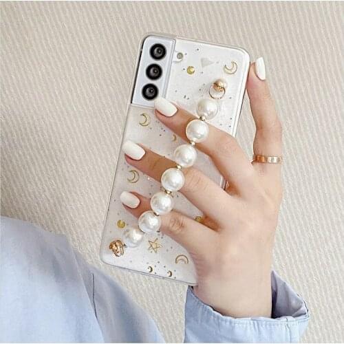 Korean Pearl Bracelet Protection Case For Samsung A52 A51 A71 A72 A32 A12 S20FE S21FE Note10 Plus Note20 Ultra Transparent Cover