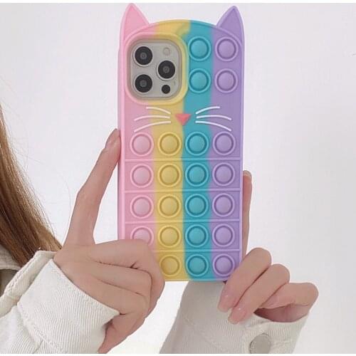 Fashion Rainbow Silicone Phone Case For Iphone 6 6s 7 8 Plus X XR XS Max11 12 Pro Max Cover Reliver Stress Pop Bubble Cover