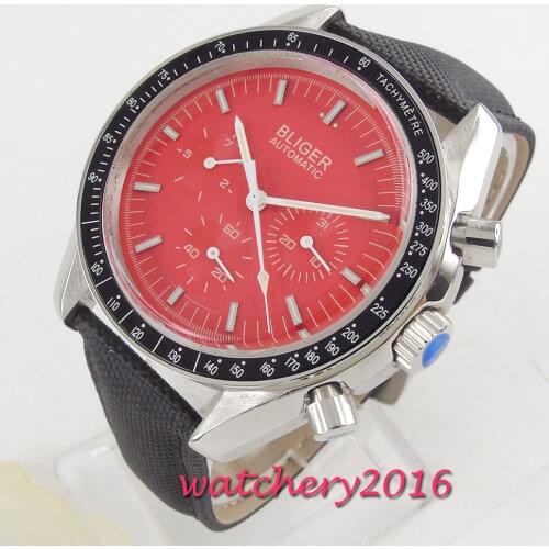 BLIGER Casual Red Watches for Men Steel Top Brand Luxury Military Leather Wrist Watch Man Clock Fashion Automatic Wristwatch