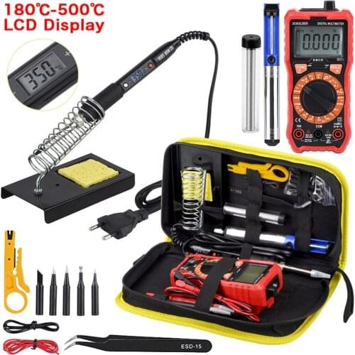 Soldering Iron Kits 80W 110V 220V Adjustable Temperature Digital Multimeter Auto RangingLCD Solder Iron Tips Welding Rework Tool