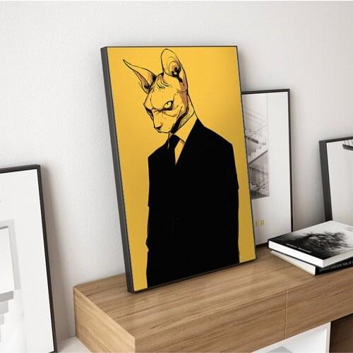 Nordic Artwork Cat Animal Posters and Prints Gentlewoman Oil Painting Printed on Canvas Wall Pictures for Living Room Decoration