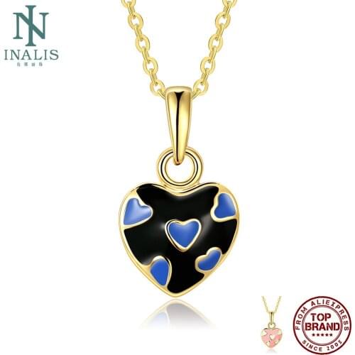 INALIS Heart Style Series Necklace For Women Gold Plated Young Girl Love Pendent Necklace Black And Pink Choose Fashion Jewelry