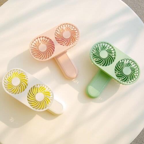 Mini Handheld Fan Double Head USB Rechargeable Practical Portable Handheld Air Cooling 90 Degree Travel Hand Fan