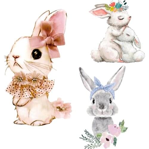 Rabbit Iron On Transfer stickers On Clothes Patches For Clothing Stripes Vinyl Stickers Kids Cute Animals Bunny Patch DIY Badge