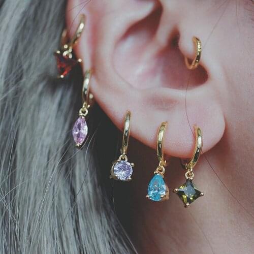 925 Sterling Silver Earring Fashion Colored Zircon Square Horse Eye Triangle Short Pendant Drop Earring Woman Girl Ear Jewelry