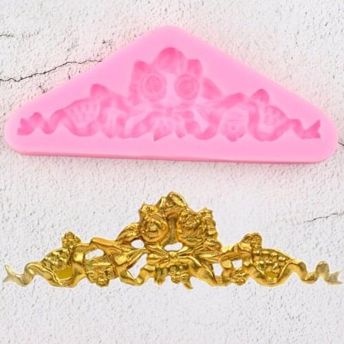 Flower Cake Border Silicone Molds Rose Relief Cupcake Topper Fondant Wedding Cake Decorating Tools Candy Clay Chocolate Moulds