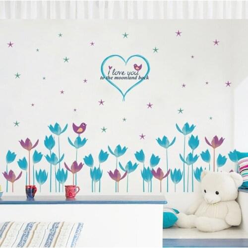 Blue Cartoon Flower Skirting Children Kids Room Wall Decals Home Living Rroom Bedroom Door And Window Decoration Wall Stickers