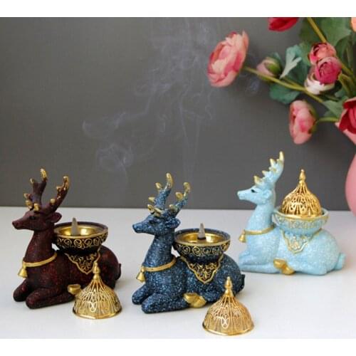 Nordic Incense Burner Reindeer Statue Resin Incense Holder Censer Decor