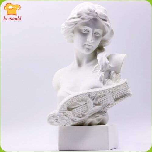 Nordic piano female candle silicone mould art decoration home plaster concrete soap mold statue woman