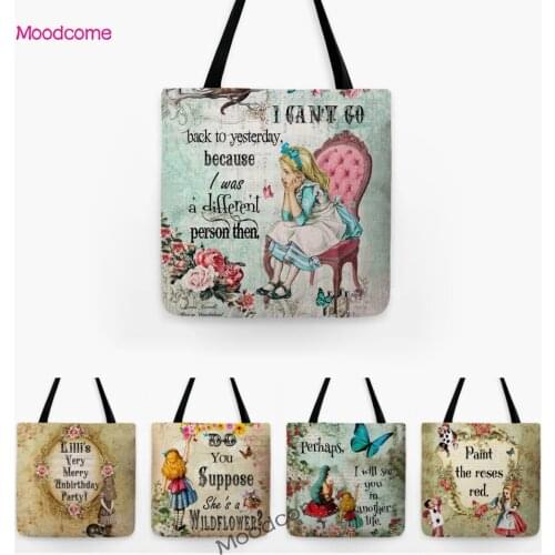 Cute Princess Fantasy Alice Wonderland Quotes Cartoon Lovely Shopping Tote Bag High Quality Water Resistant Concise Shoulder Bag