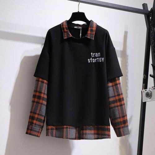 Oversized womens autumn plaid stitching sweatshirt plus size bust 157cm 6XL 7XL 8XL 9XL 10XL college style cotton sweatshirts