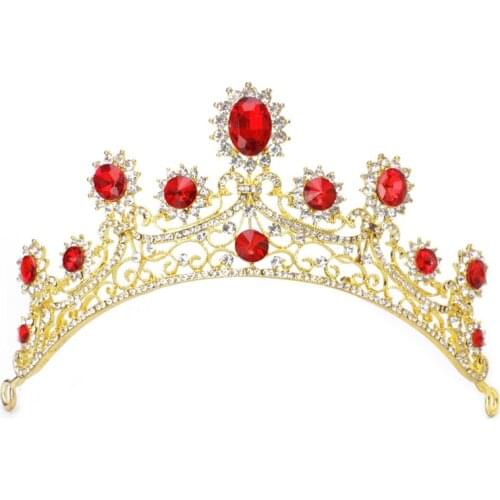 Bridal Wedding Gold Red Rhinestone Hair Tiara Headband Crown Hair Accessories