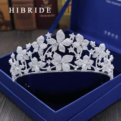 White Gold Color Wedding Bridal Bridesmaid Flower Girls Brand Cubic Zirconia tiara crown Hairwear