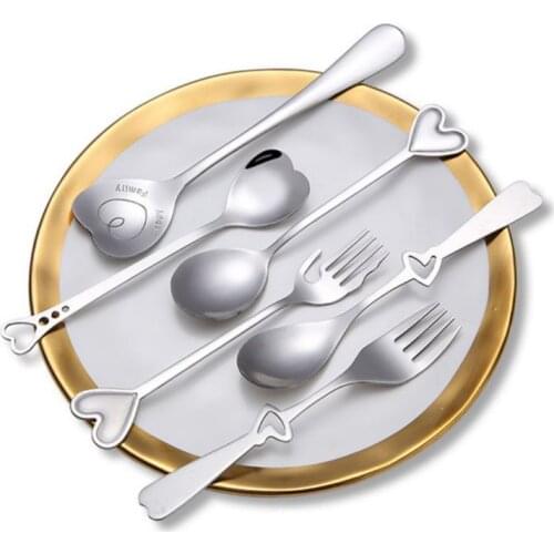 Stainless Steel Heart Shaped Fork Long Handle Sugar Spoon Tea Coffee Dessert Cutlery Teaspoon 14.5CM