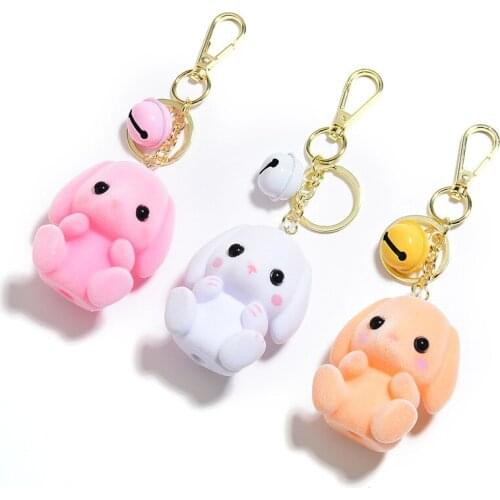 Vinyl Flocking Rabbit Keychain Pendant Mobile Phone Bag Key Chain Ring Accessories Creative Activities Gifts Car Key Chain Tag