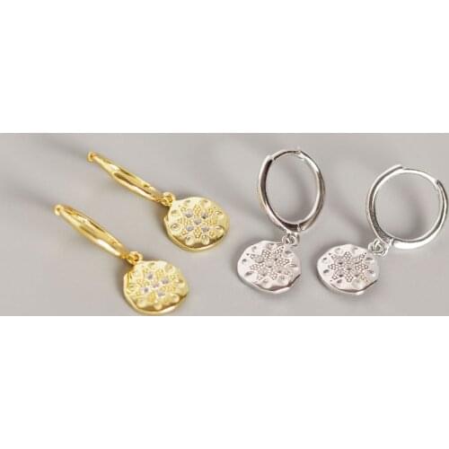 Vintage Baroque S925 pure silver Hoop earrigns,geometric Round Clear Zircon Earrings for women,Gold color Party Jewelry