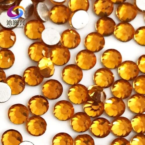 SS3-SS34 Deep yellow color Non HotFix flatback Top-level glass crystal 3D Nail Art Rhinestones diy Decorations MFSH