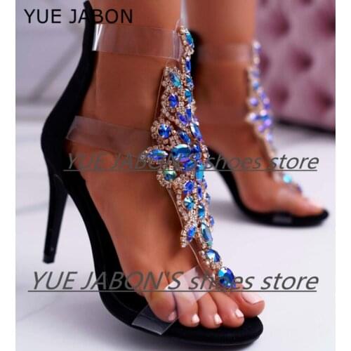 2021 Women Sandals Pink Black Big Crystal Summer Shoes Women Large Size 43 High Heel Women Sandals Womens Summer Shoes Sandals