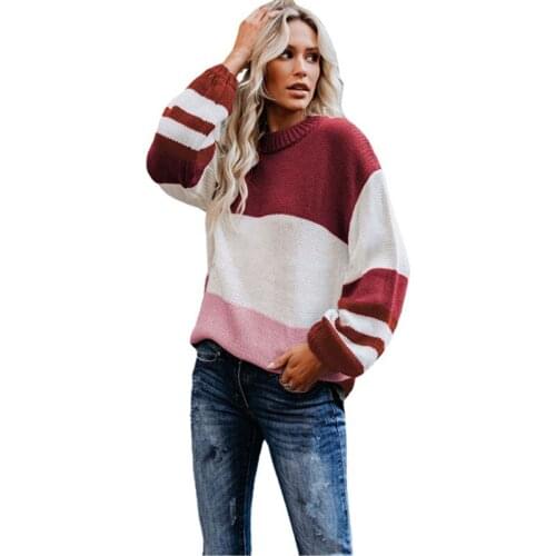 2021 Autumn Winter Knitted Pullover O Neck Long Sleeve Color Contrast Women Sweater Loose Female Plus Size 3XL Street