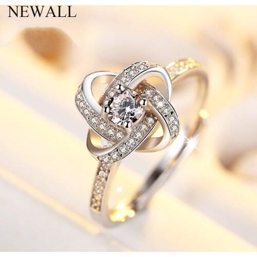 Resizeable Ring Women AAA+CZ Crystal Flower Ring Silver Plated Prevent Allergy Jewelry Women Gift Wedding Open Ring Wholesale