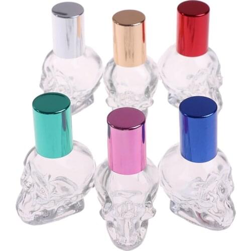 1pcs Skull Shape Mini 8 ML Small Glass Roll On Refillable Perfume Bottle Glass Bottle Deodorant Containers with color lid