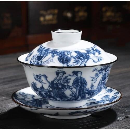 150ml Vintage Tea Bowl Ceramic Blue and White Porcelain Tea Tureen Jingdezhen Teaware Master Cup Chinese Kung Fu Tea Set Crafts