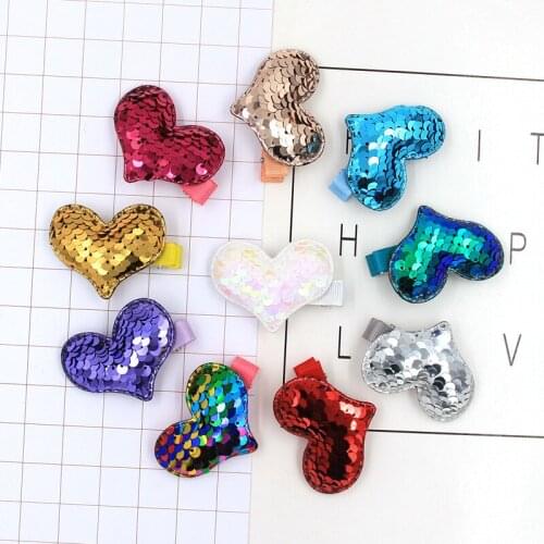 20 pcs/lot , Flip Sequin Heart Hair Clips, Reversible Sequin Star Hairpins Bunny Ear Hair Clips