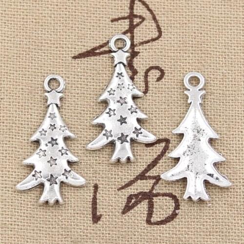 30pcs Charms The Christmas Tree 28x14mm Antique Bronze Silver Color Pendants Making DIY Handmade Tibetan Bronze Jewelry