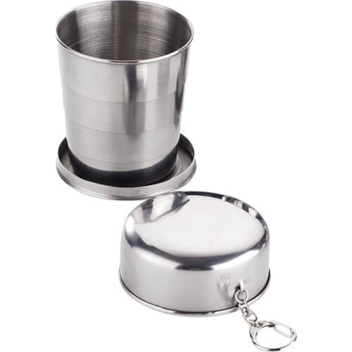 60ml 150ml 250ml Stainless Steel Camping Folding Cup Portable Outdoor Travel Demountable Collapsible Cup With Keychain