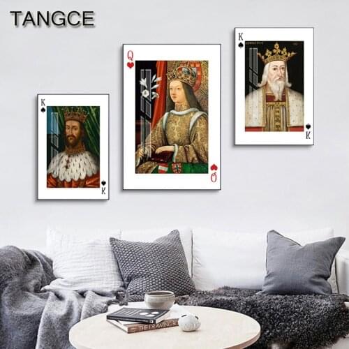 Abstract Vintage King Queen Wall Paintings Modern Poker Poster and Print Unique Canvas Art Wall Pictures for Living Room Bedroom