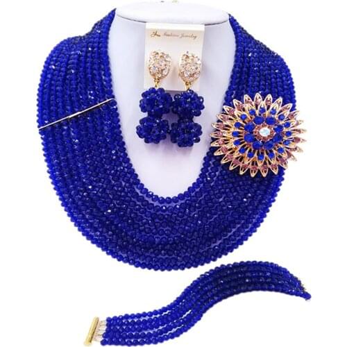 ACZUV Royal Blue African Beads Jewelry Set 10C-DS002