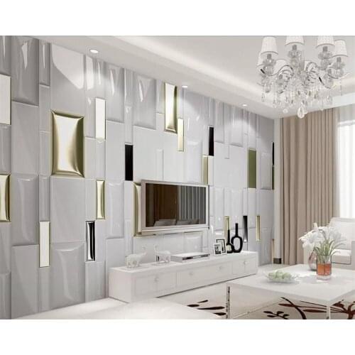 Beibehang Wallpaper mural home decoration 3d modern golden square geometry soft package TV background wall murals 3d wallpaper