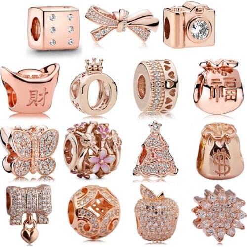Diy Charms Rose Pave Ice Butterfly Apple Oversized Brilliant Bow 925 Sterling Silver Bead Fit Pandora Bracelet Jewelry