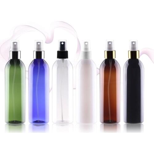 Black White 250ML X 24 Empty Refillable Round Bottles With Silver/Gold Aluminum Spray Pump Colored Plastic Cosmetic Containers