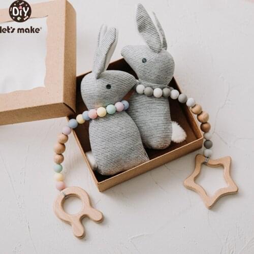 Lets Make Montessori Toys Set Cartoon Bunny Beech Teether Food Grade Wooden Teether Nursing Pendant Teething Toys Kids Toy