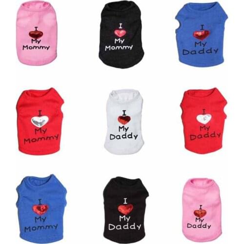 Printing Love Heart Mommy Daddy Pet Vest T-Shirt Small Dog Printing T-Shirt Blue Gray Dog Clothes Summer T-Shirt Ropa De Perro