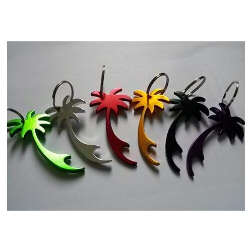 Hot sell 400 pcs/lot palm tree shape keychains customed printed logo beer can bottle opener key ring promotion gift