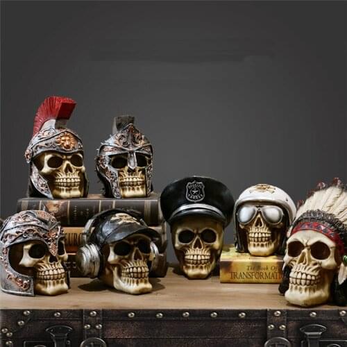 Creative Vintage Resin Skull Statue Skeleton Props Sculpture Modern Art Home Bar Desk Decoration Ornament Halloween Decor Gift
