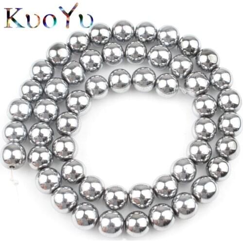 Natural Silver Plated Hematite Round Loose Beads For Jewelry Making 15" inches 4 6 8 10 mm Diy Bracelets Necklace Wholesale