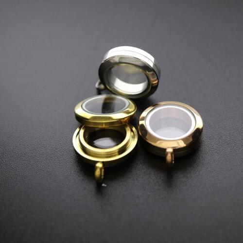 20MM Stainless Steel Round Glass Locket Rose Gold Plated DIY Pendant Charm Supplies 1110034