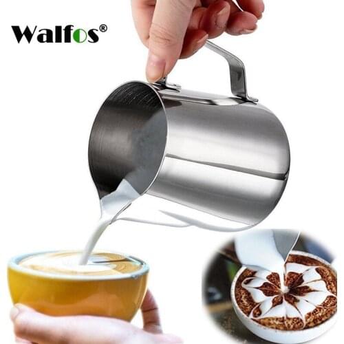 WALFOS Style Espresso Coffee Milk Mugs Cup Pots Jug Handle Craft Coffee Garland Cup Latte Jug Thickened Stainless Steel