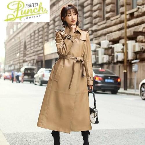 Jacket 2021 Long Genuine 100% Sheepskin Coat Spring Autumn Windbreaker Luxury Leather Jackets Women KJ4625